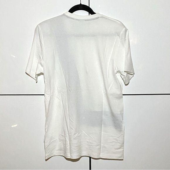 Adidas 3 Stripe Men’s White Logo Tee with Grey/Black Angled Stripe Medium - Picture 2 of 6